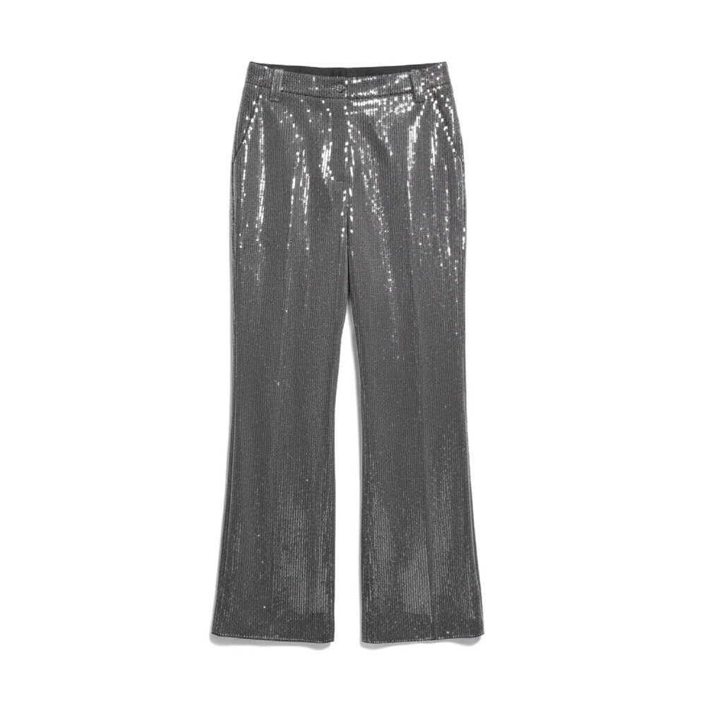 NWT Guess Cassia Sequin Pants Grey Silver Wide Leg High Rise 4-Pocket L Org $168